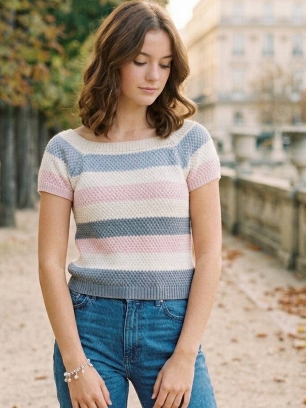 Full Tilt Striped Knit Top in Blue, Cream & Pink